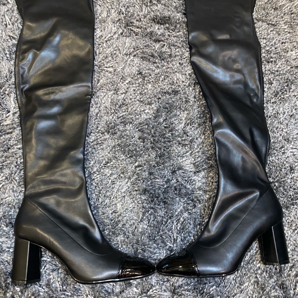 Zara Black Thigh High Boots - Bora Tacon (Size 8)